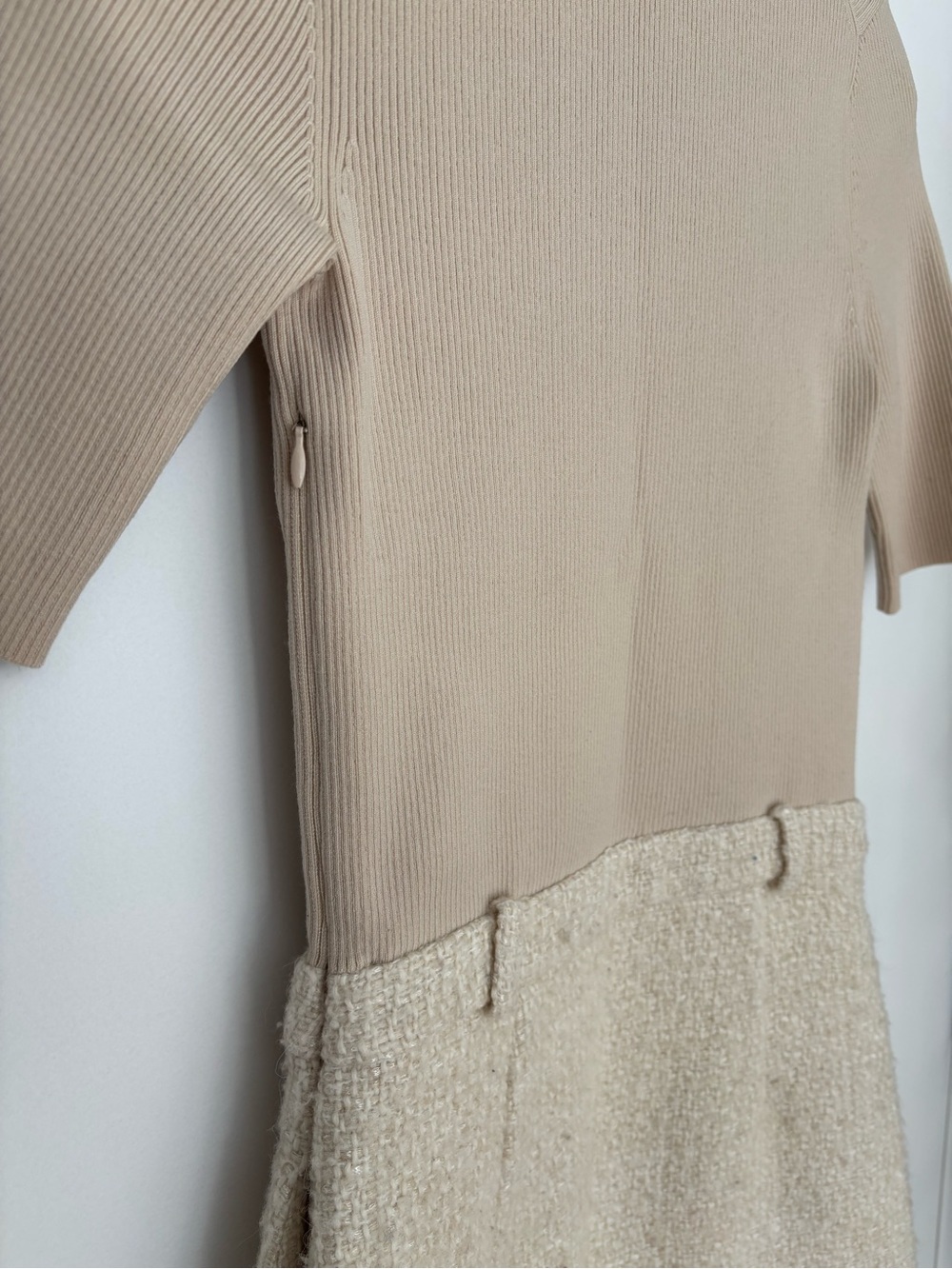 Theory Mini Turtleneck Knit and Tweed A-Line Dress in Neutral - Picture 2 of 10